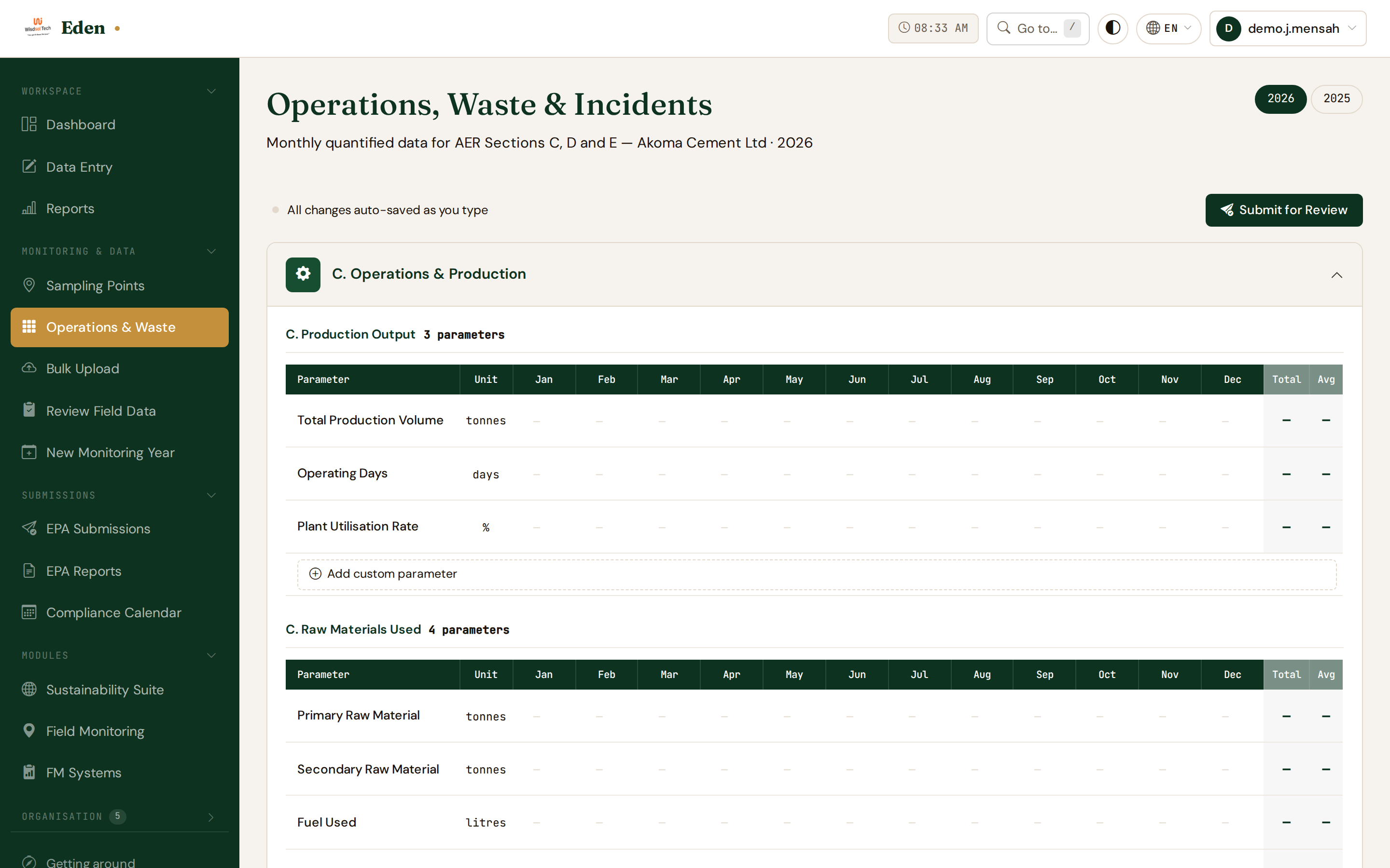 Operations and waste